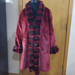 Maria dionsiou red black faux fur coat nwot gorgeous for olympia